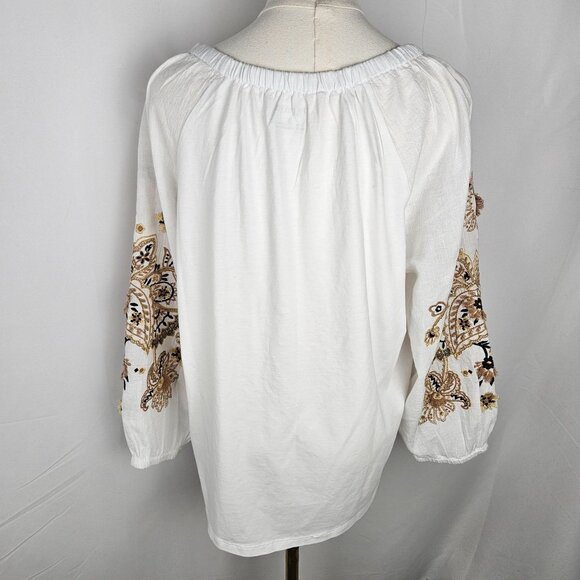 Talbot Blouson 3/4 Sleeve Top Size Large Boho Peasant Embroidered White - Picture 7 of 11